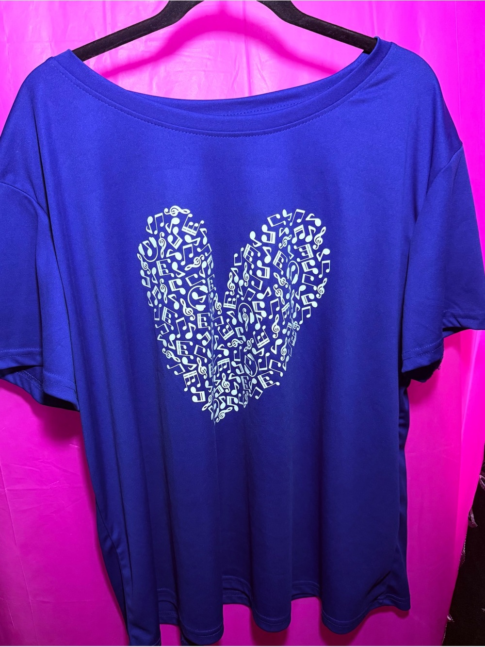 SHEIN Royal Blue Short-Sleeve Tee with White Music Heart Graphic